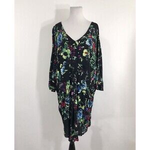 Anthropologie Maeve Petal Palette Dress Black Floral‎ Rayon Pockets Dolman S